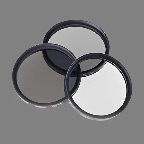 Three mounted absorptive neutral density filters