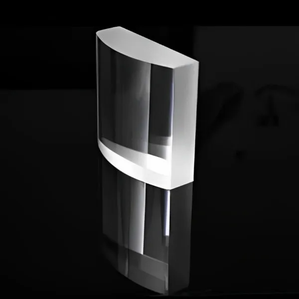 Plano-convex cylindrical lens standing upright on black