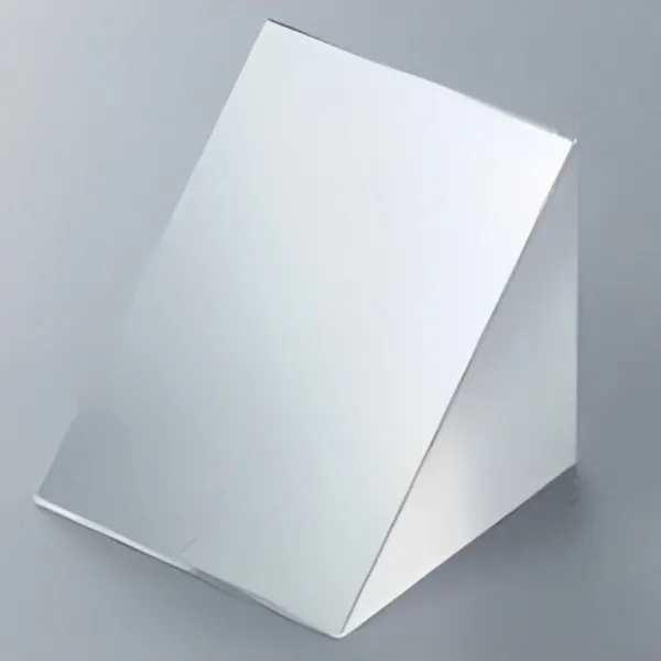 Right-angle glass prism on a light grey background
