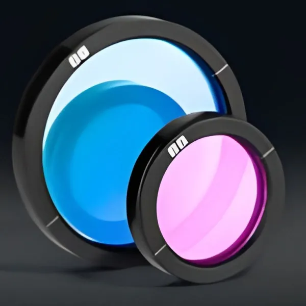 Two mounted wave plates in black rings