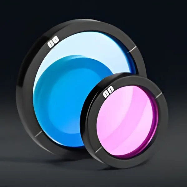 Two mounted wave plates in black rings